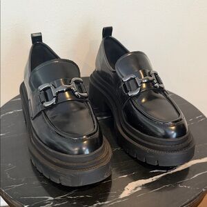 Madden Girl Black Loafers with Chain Detail